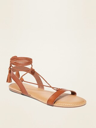 Strappy Faux-Leather Lace-Up Sandals for Women | Old Navy (US)