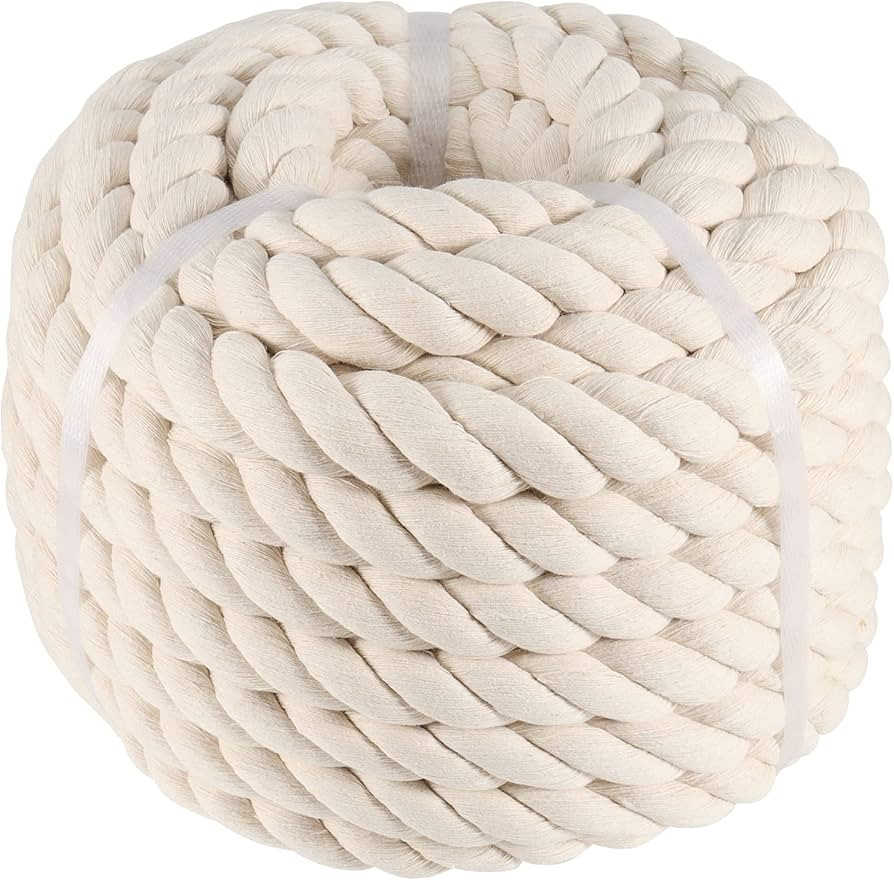 SINJEUN 1 Inch x 50 Feet Natural Twisted Cotton Rope, White Thick 3 Strand Soft Rope Unbleached C... | Amazon (US)