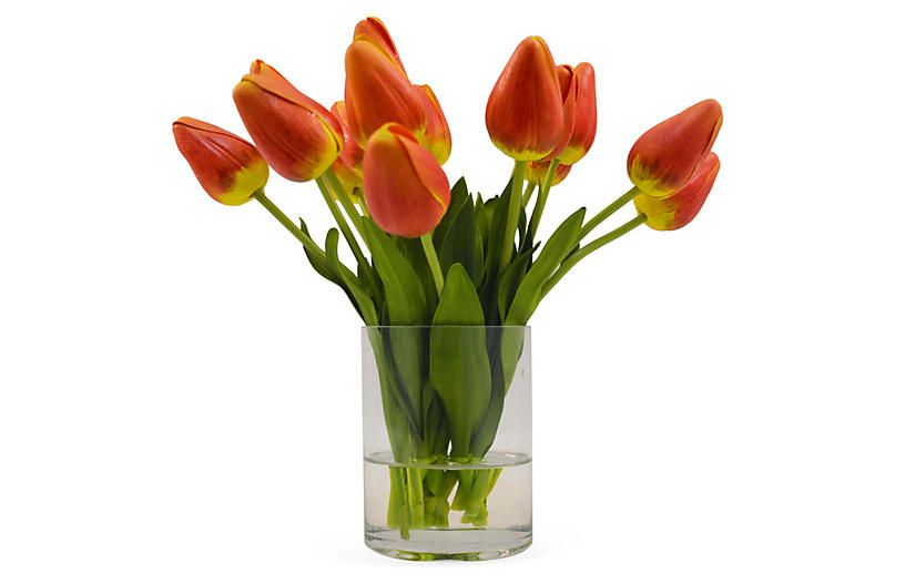 10" Tulips in Vase, Orange | One Kings Lane