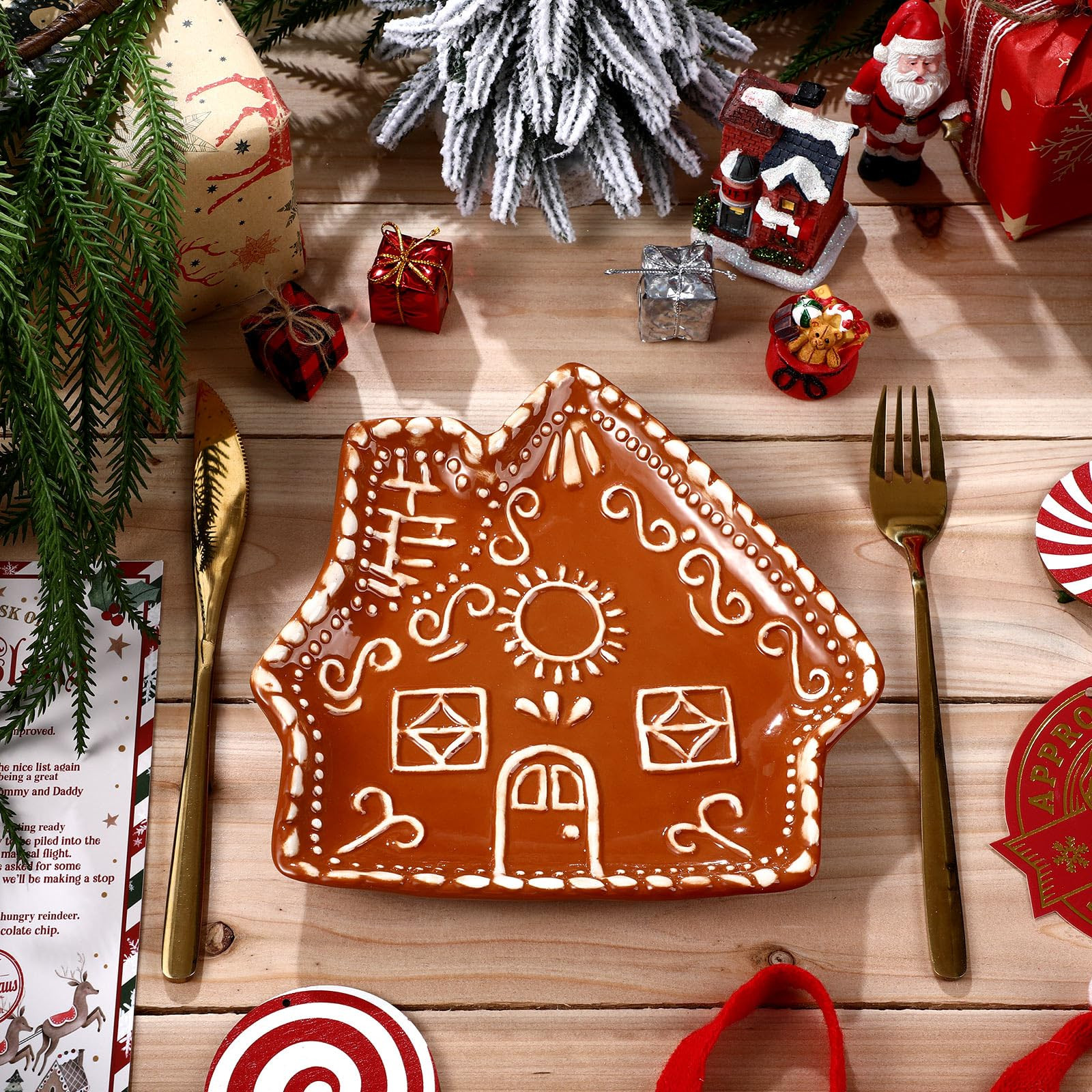 3 Pcs Christmas Gingerbread Plates Xmas Dinner Ceramic Plate 8 inch Holiday Cookie Tableware Decorative Desserts Dish Candy Salad Tray for Winter Home Table Party Supplies(Gingerbread House) | Amazon (US)