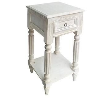 Benzara White Spacious Mango Wood Side Table with Metal Ring Handle | The Home Depot