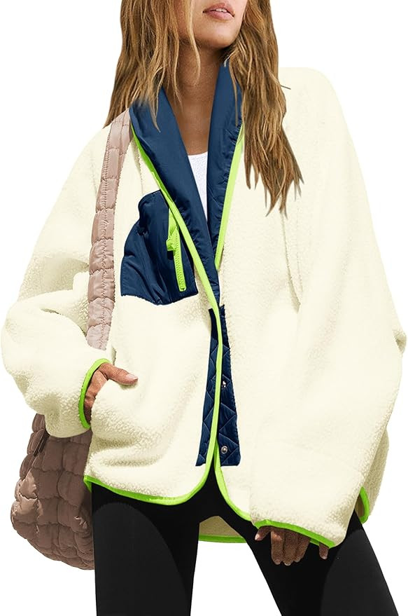 Nirovien Womens Fuzzy Fleece Jacket Colorblock Sherpa Coats Shawl Collar Button Down Warm Outwear... | Amazon (US)
