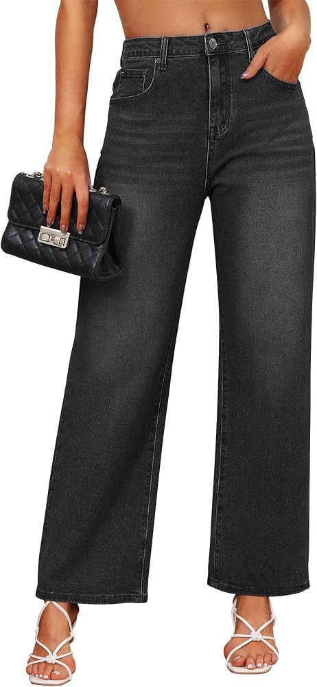 Genleck Women's Wide Leg Baggy Jeans – High Waisted Stretch Loose Jeans Trendy Denim Pants | Amazon (US)