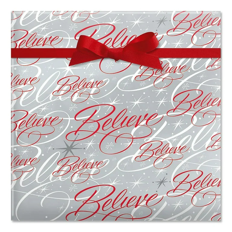 Believe Silver Jumbo Christmas Rolled Gift Wrap - 1 Giant Roll, 23 Inches Wide by 32 feet Long, H... | Walmart (US)