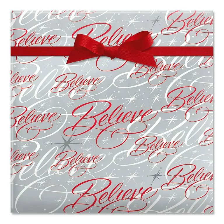 Believe Silver Jumbo Christmas Rolled Gift Wrap - 1 Giant Roll, 23 Inches Wide by 32 feet Long, H... | Walmart (US)