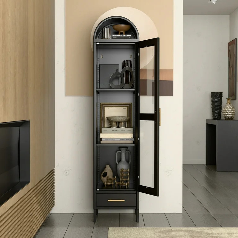 Gaeanet 73''H Metal Arched Storage Cabinet, Arch Display Bookcase Cabinet with Glass Doors & Shel... | Walmart (US)