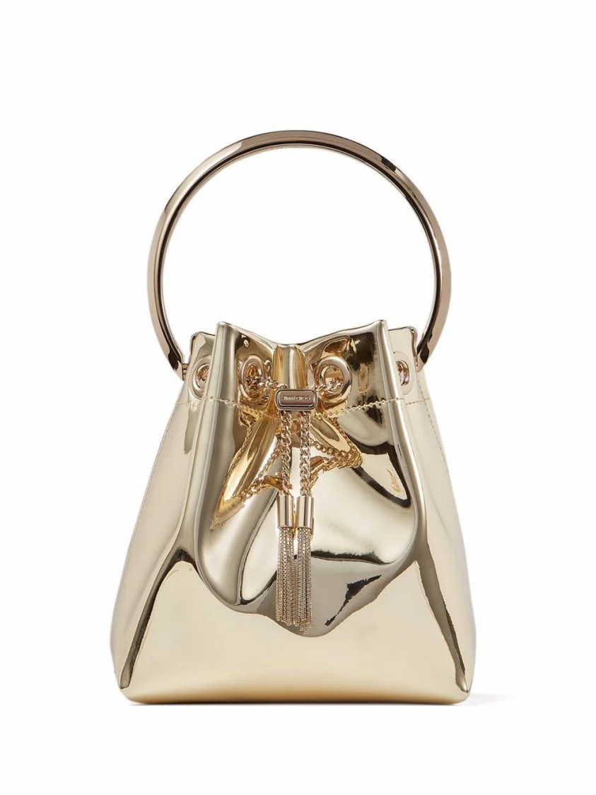 Gold-Tone Leather Bag With Drawstring Closure | Shop Simon