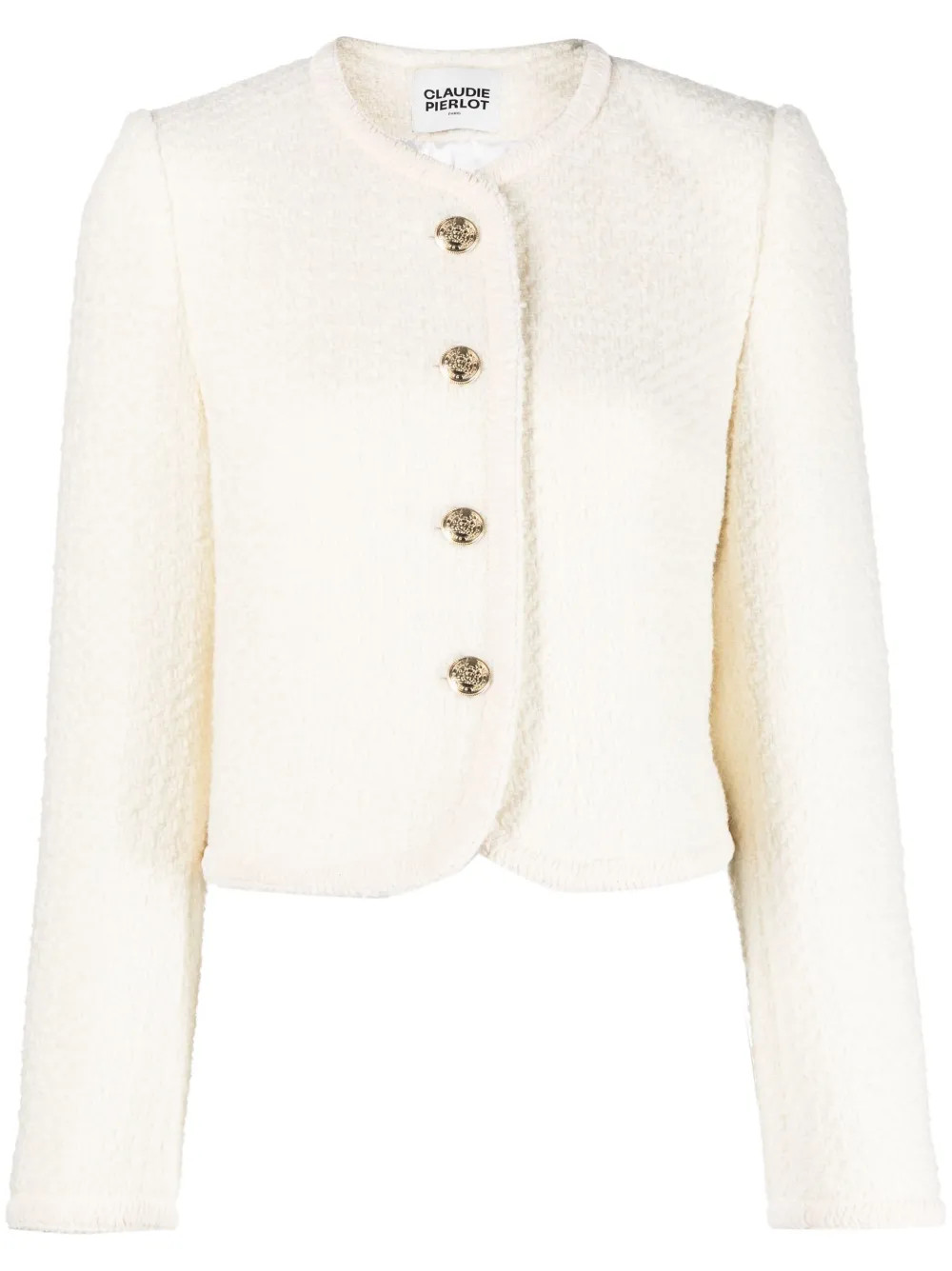 Claudie Pierlot Collarless Cropped Tweed Jacket - Farfetch | Farfetch Global