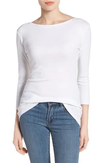 Women's Caslon Three Quarter Sleeve Tee, Size X-Small - White | Nordstrom