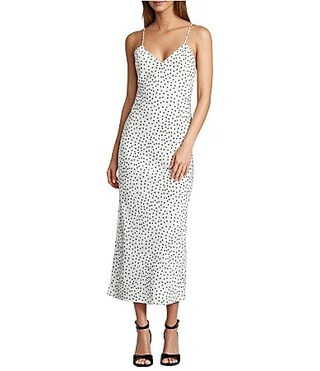 Gianni Bini Haven Satin Polka Dot Print V-Neck Sleeveless Midi Slip Dress -  0 | Dillard's