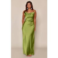 Shape Green Asymmetrical Satin Cami Maxi Dress | PrettyLittleThing US