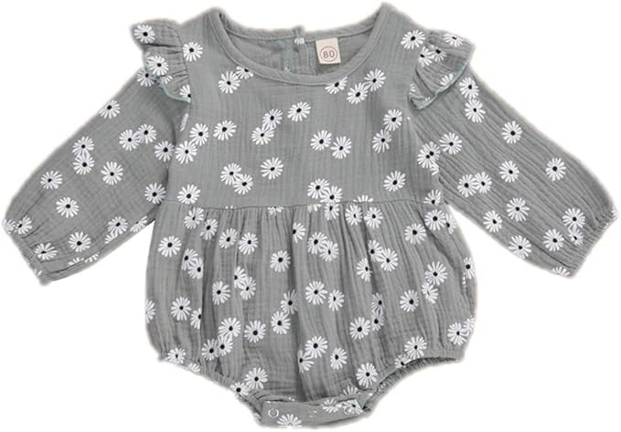 Newborn Baby Girl Floral Bodysuit+Headnband 2pcs Summer Flare Sleeve Fashion Jumpsuit 0-24Months | Amazon (US)