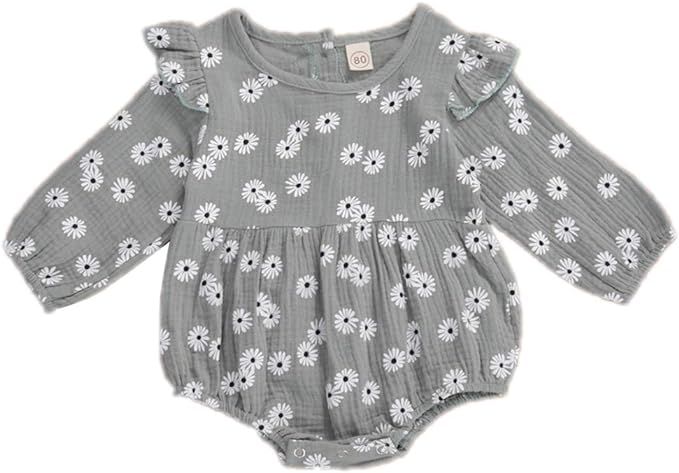 Newborn Baby Girl Floral Bodysuit+Headnband 2pcs Summer Flare Sleeve Fashion Jumpsuit 0-24Months | Amazon (US)