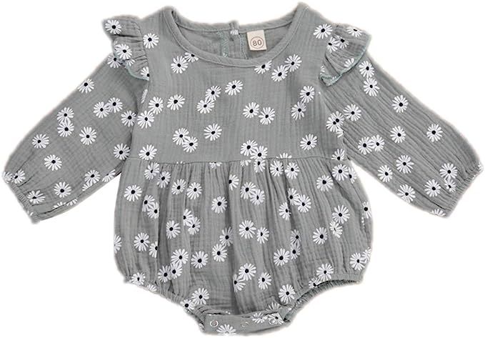 Newborn Baby Girl Floral Bodysuit+Headnband 2pcs Summer Flare Sleeve Fashion Jumpsuit 0-24Months | Amazon (US)