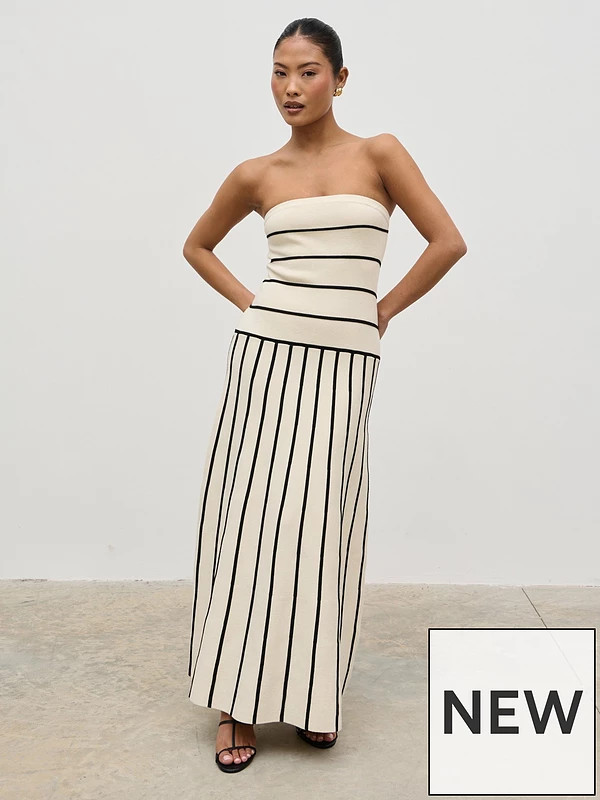 Pretty Lavish Serena Bandeau Contrast Stripe Knit Midaxi Dress | Very (UK)