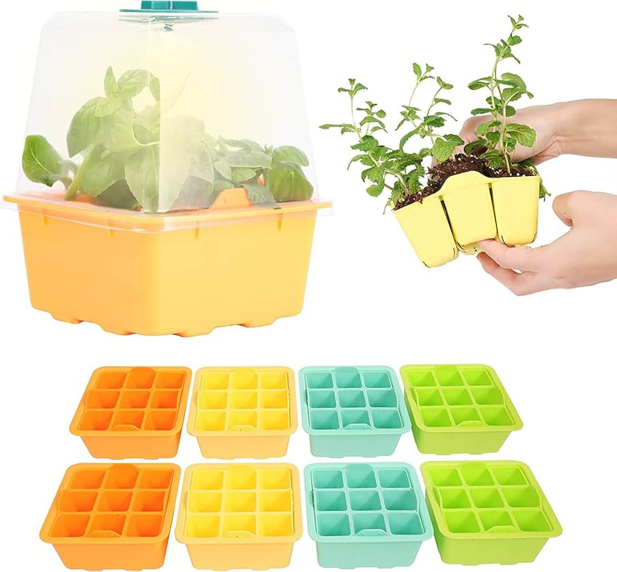LUVCOSY Colorful Illuminated Seed Starter Kit: 8 Sets of Planting Trays with Humidity Domes & LED... | Amazon (US)