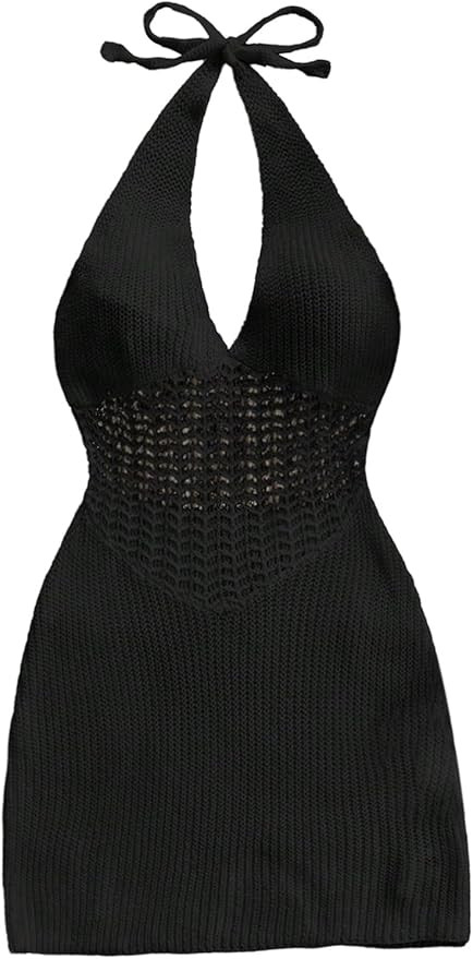 SHENHE Women's Halter Neck Knitted Bodycon Mini Dress Tie Backless Sexy Summer Dress | Amazon (US)
