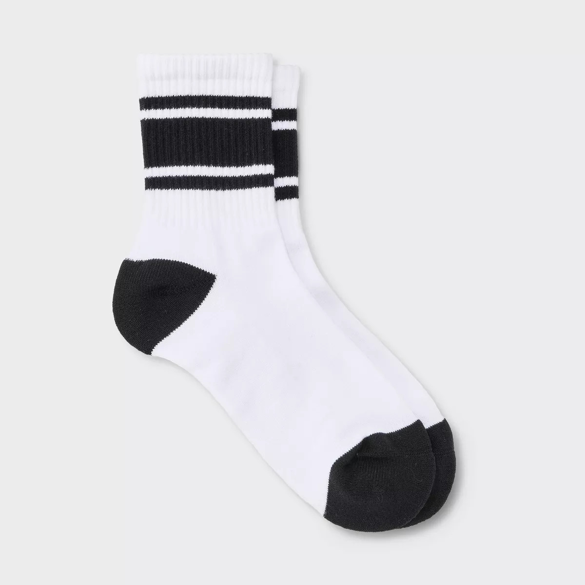 Women's Game Day Varsity Stripe Ribbed Cushioned Mid Crew Socks - Wild Fable™ White/Black 4-10 | Target