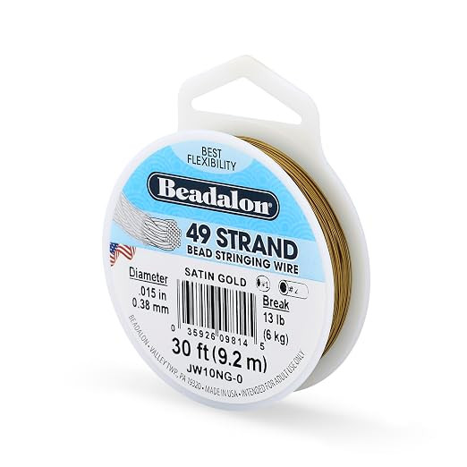Beadalon 49 Strand Stainless Steel Beading Wire, Satin Gold - .015in/0.38mm | Amazon (US)