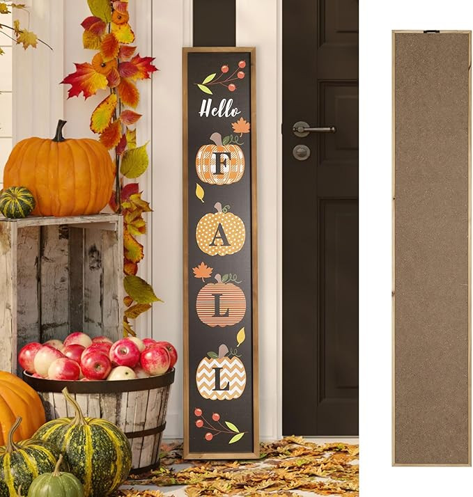 Hello Fall Welcome Sign For Front Door Thanksgiving Porch Board Wooden Standing Tall Outdoor Yard... | Amazon (US)
