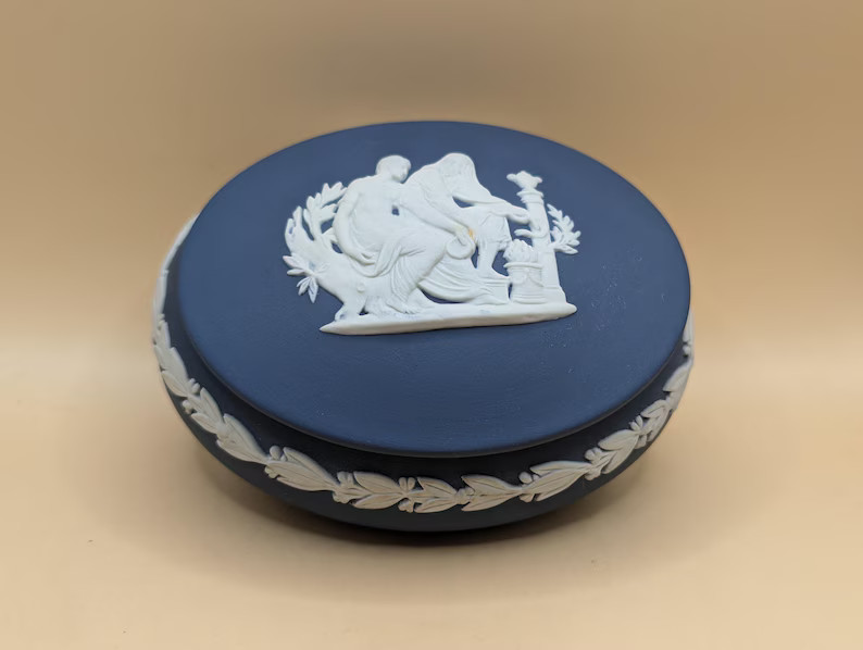 Wedgwood Jasperware Dark Blue Oval Trinket Box, Lidded. Very Good Condition | Etsy (US)