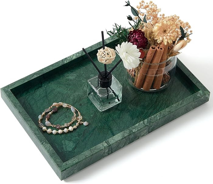 Green Marble Tray,Pure Natural Vanity Tray,Marble Trays for Kitchen Counter Non-Ceramic/Non-Resin... | Amazon (US)