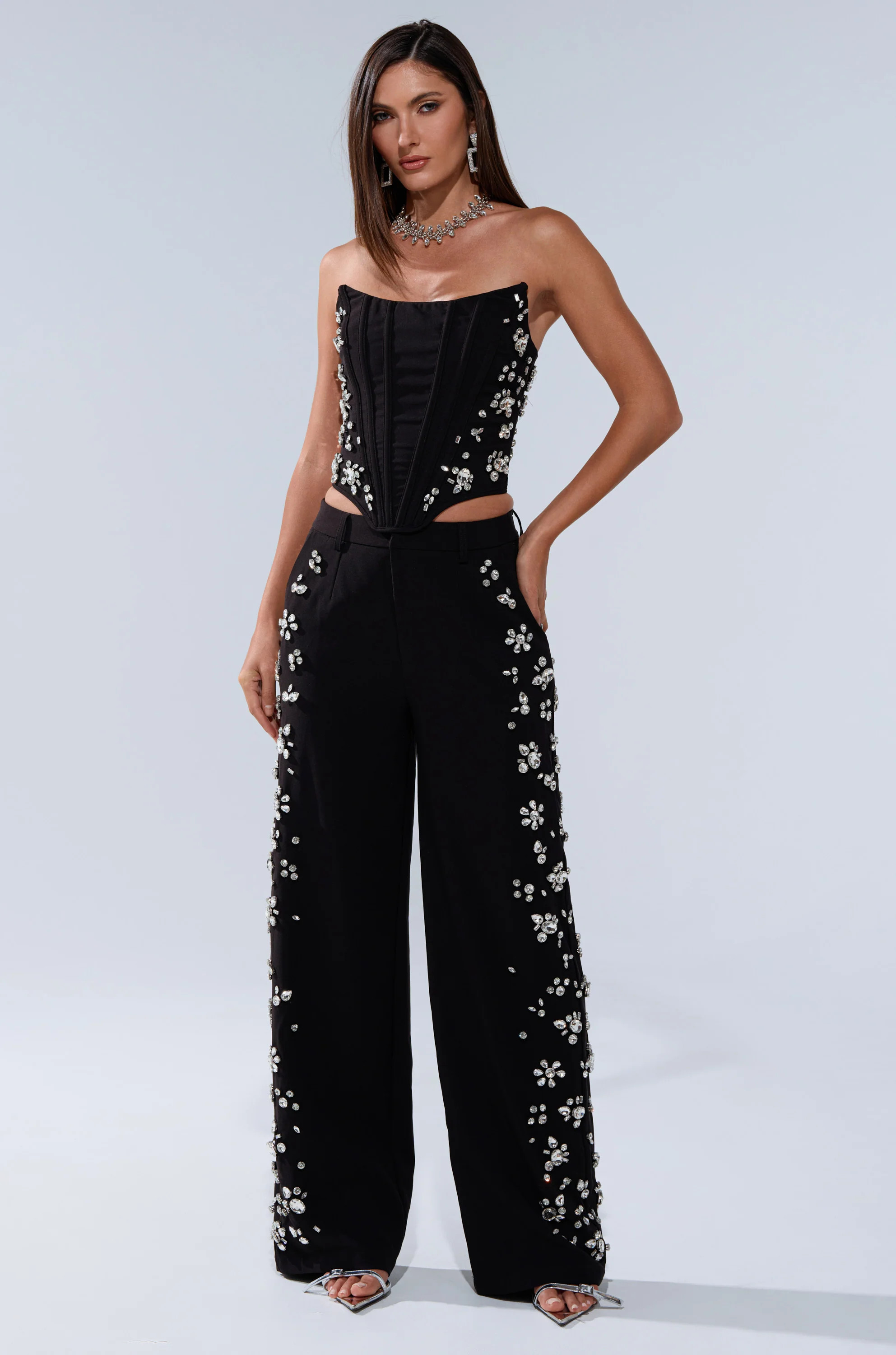 FEELING RICH TROUSER WITH RHINESTONE | AKIRA