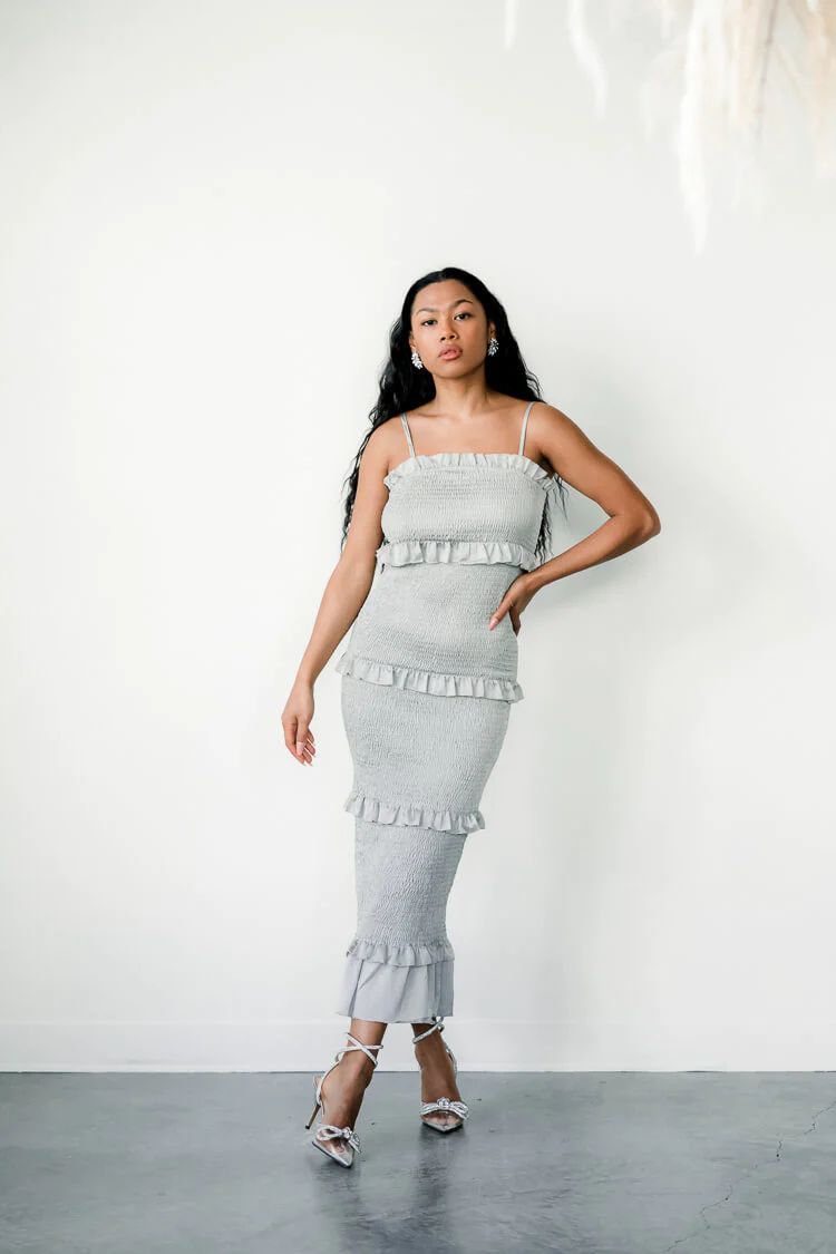 Bowery Sage Ruched Midi Dress | Confête