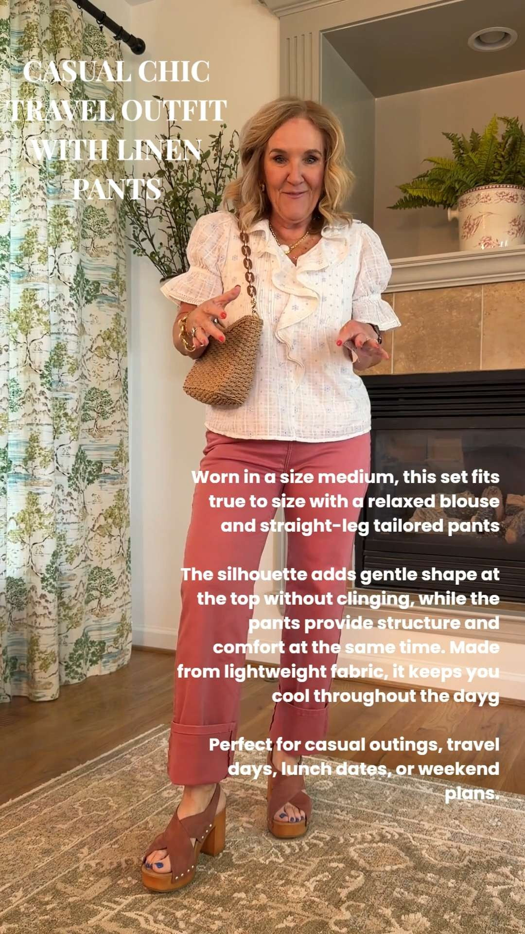 Tap the bell 🔔, heart ❤️ this post, and save for later!

Want an outfit that looks polished but feels easy to wear?

This blouse adds subtle shape at the shoulders while staying soft and breathable. The pants balance it out with a clean, tailored fit that doesn’t feel stiff.

True to size (wearing Medium). Relaxed on top, straight and comfortable through the legs.

Perfect for travel days, casual lunches, or when you want to look put-together without overthinking it.

If you like outfits that work without effort, this one’s worth trying. 🫶🏻 

 #LTKootd #LTKSeasonal #LTKOver40