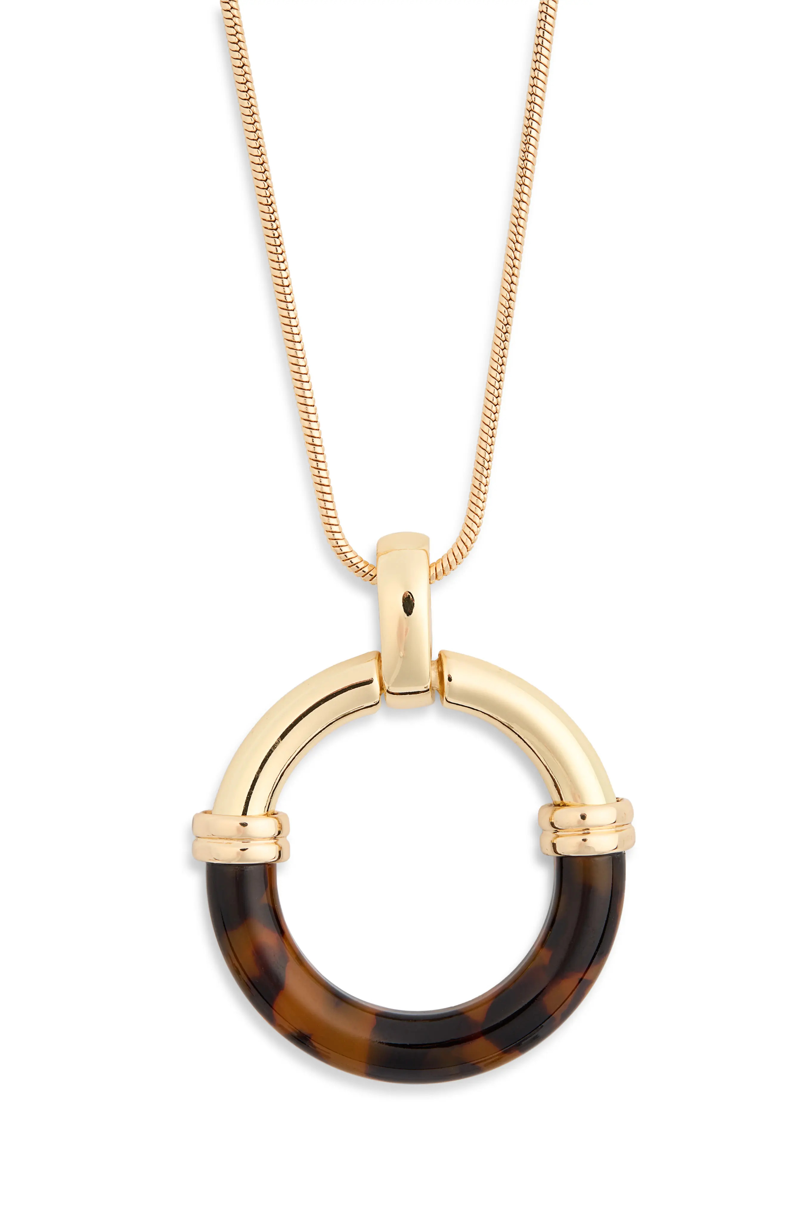 NORDSTROM RACK Resin & Metal Ring Pendant Necklace in Brown- Gold at Nordstrom Rack | Nordstrom Rack