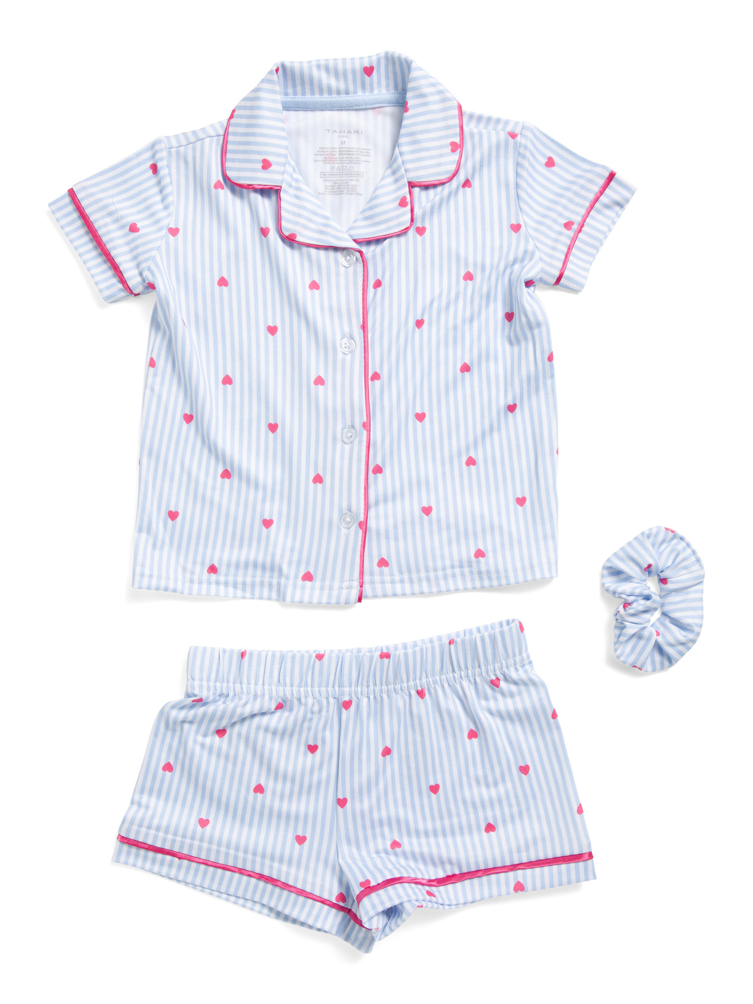 Toddler Girls 2pc Striped Heart Pajama Set With Matching Scrunchie | Family Pajamas | Marshalls | Marshalls