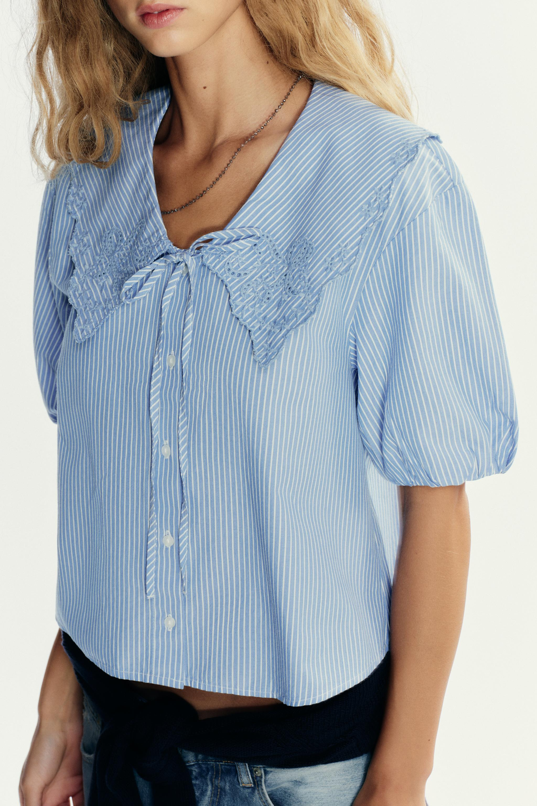 EMBROIDERED STRIPED PETER PAN COLLAR SHIRT | Zara US