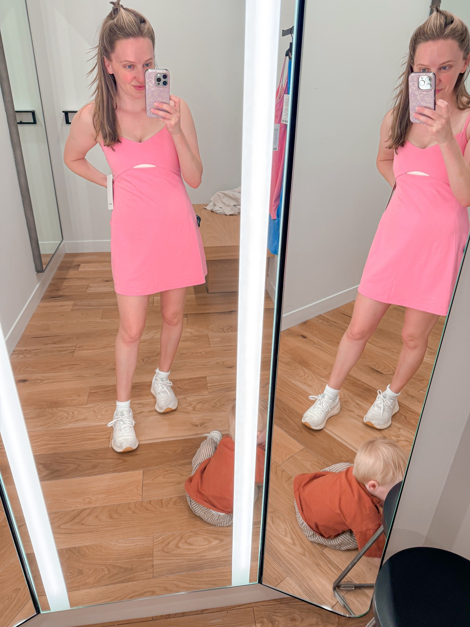 Lulu lemon spring dress 
Has built in bathroom friendly shorts
Wearing size 6 
Active dress 

#LTKootd #LTKActive