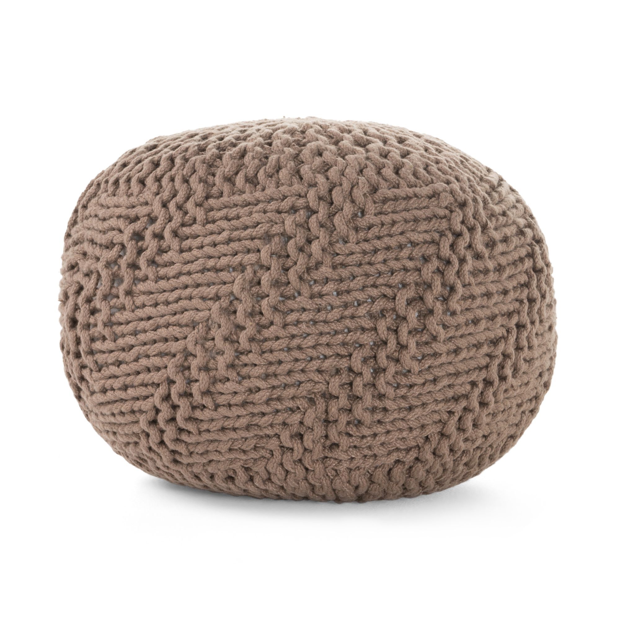 20" Brown Contemporary Hand Knitted Outdoor Patio Pouf Ottoman with Filler - Walmart.com | Walmart (US)
