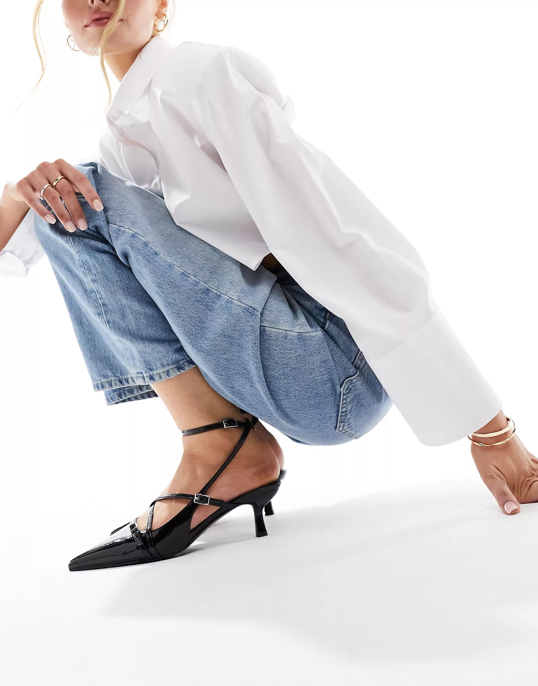 ASOS DESIGN Scottie buckle detail mid heeled shoes in black | ASOS (Global)