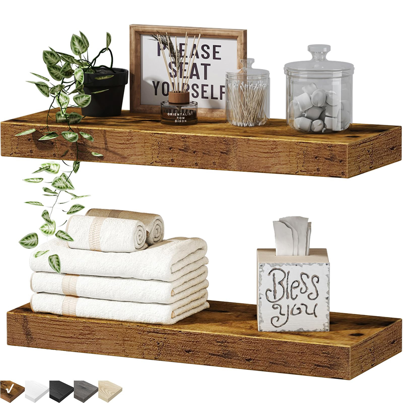QEEIG Bathroom Floating Shelves for Wall Mounted Shelf Over Toilet Farmhouse Home Decor Display S... | Amazon (US)