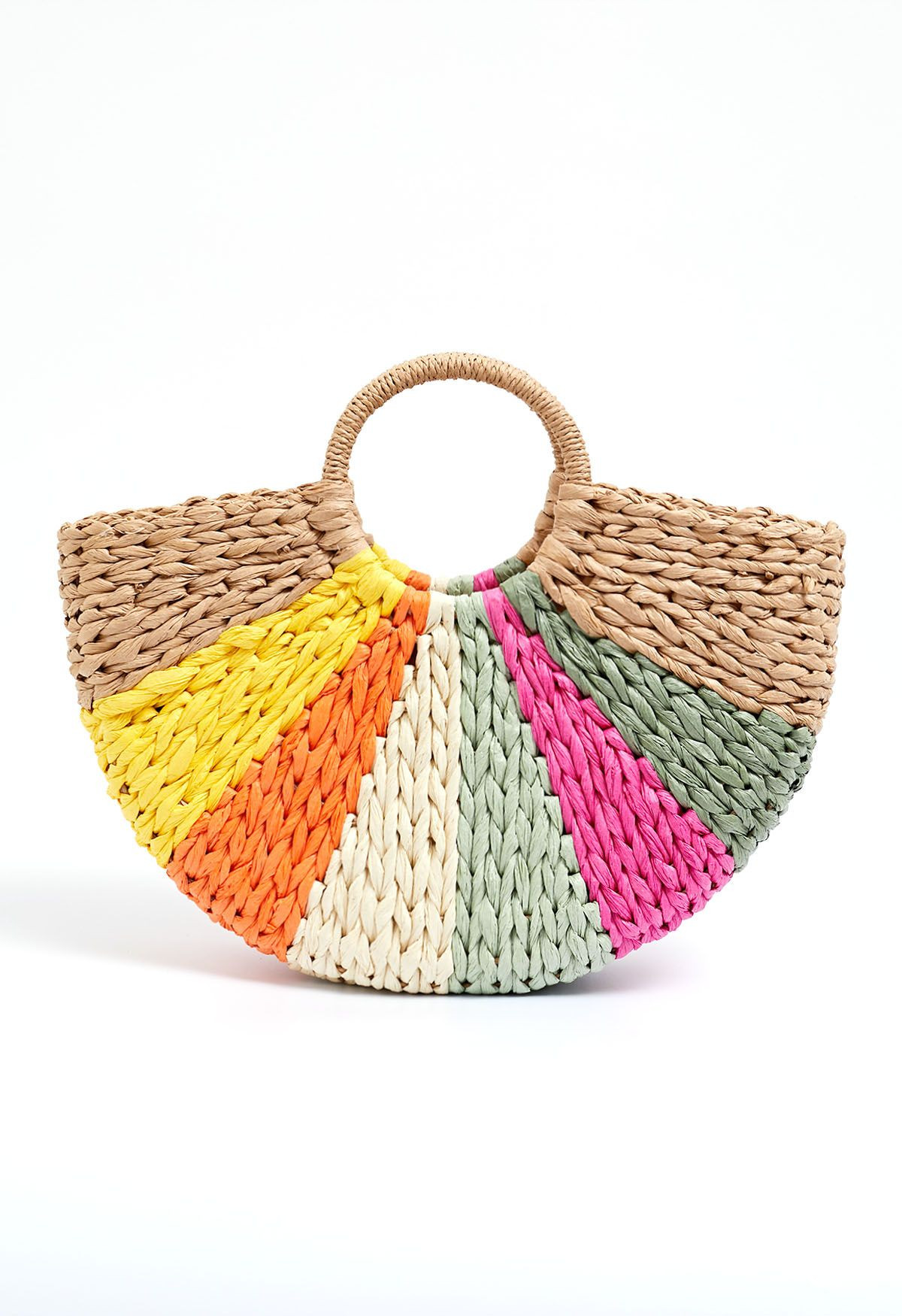 Rainbow Semi-Circle Woven Handbag | Chicwish
