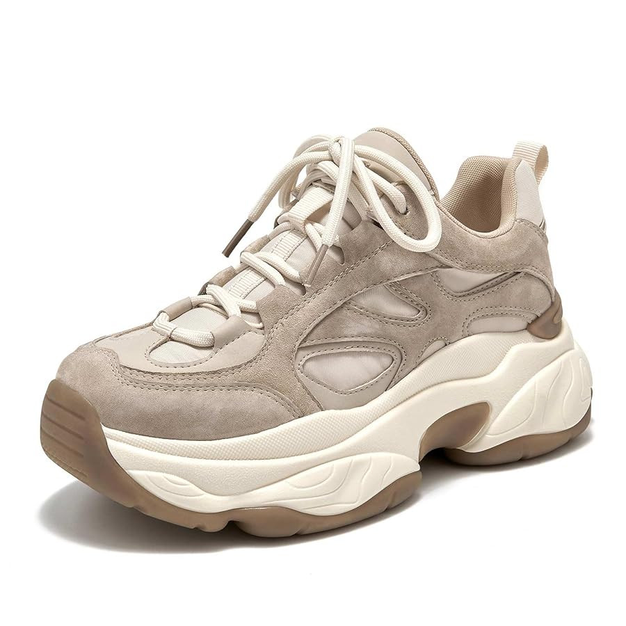 BEAU TODAY Chunky Sneakers for Women, Womens Fashion Sneakers, Lace Up Platform Comfortable Leath... | Amazon (US)