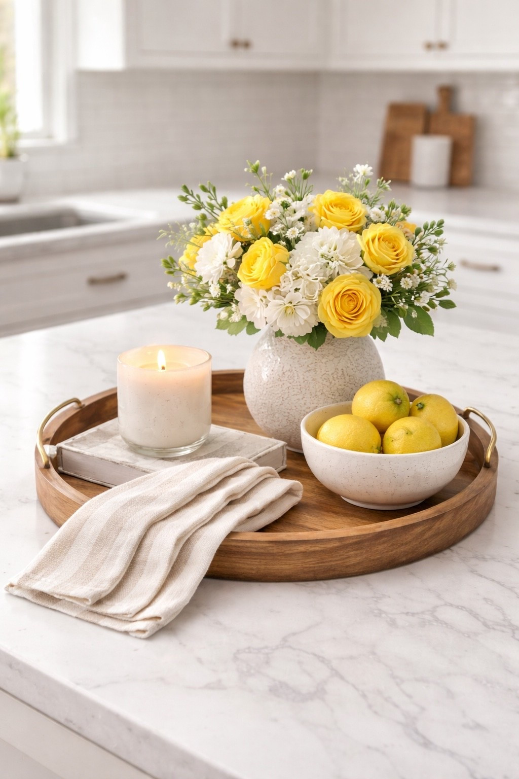 This is one of my favorite easy ways to style a kitchen 🤍
A wooden tray, soft florals, and a candle instantly make it feel finished without doing too much.

I linked similar pieces I use on repeat here 🍋


#LTKOver40 #LTKSeasonal #LTKHome