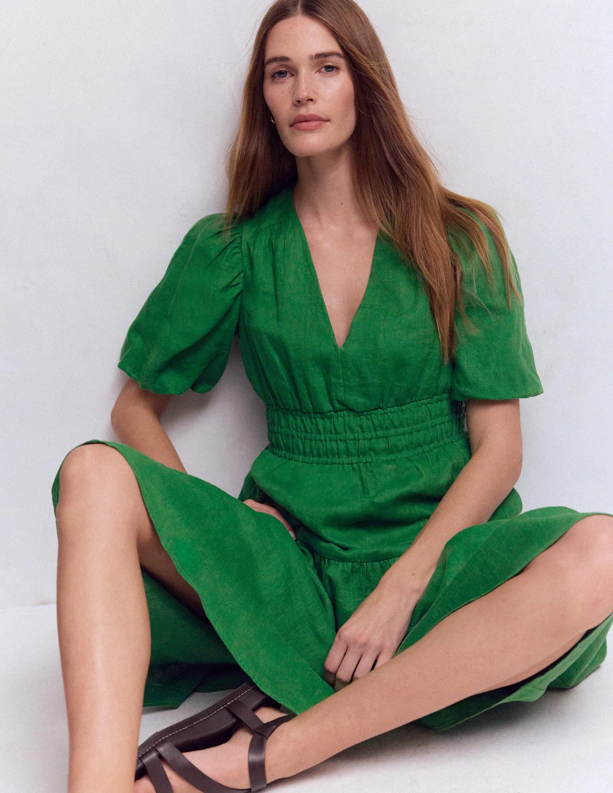 Irene Linen Midi Dress-Highland Green | Boden (US)