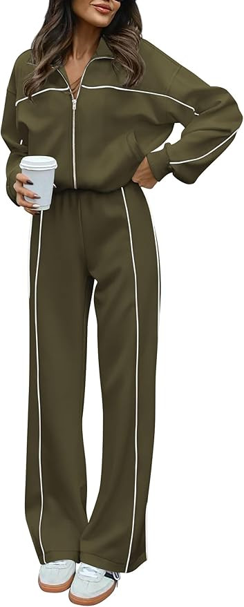 BTFBM Women's Two Piece Tracksuit Fall 2025 Long Sleeve Zip Up Sweatshirt Long Pants Outfits Jogg... | Amazon (US)