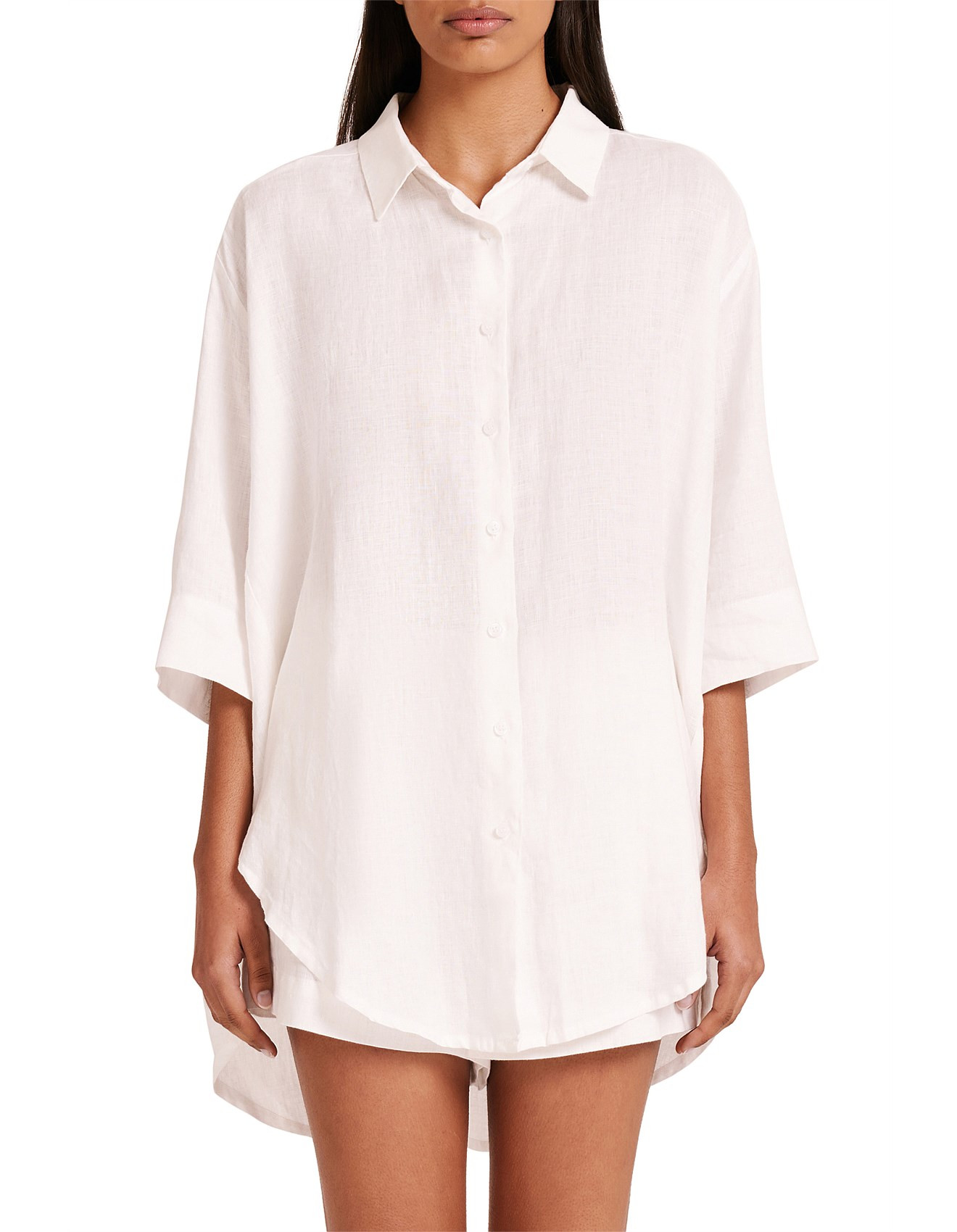 lounge linen longline crop sleeve shirt | David Jones (Australia & New Zealand)