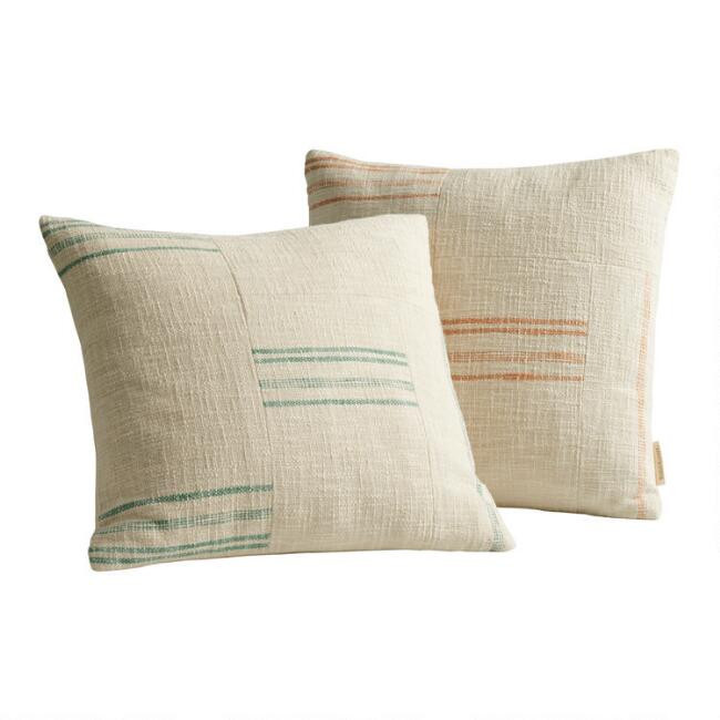 Ivory Stripe Patched Throw Pillow | World Market