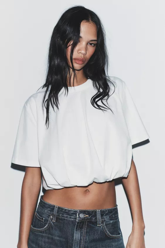 CROPPED PUFF HEM T-SHIRT | Zara US