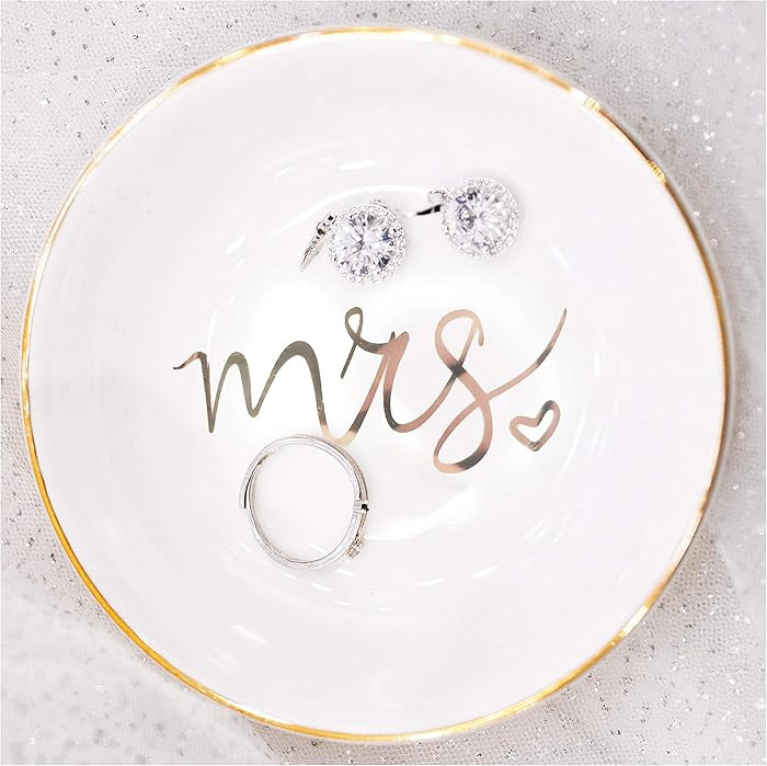 Mrs Jewelry Dish Ceramic Ring Trinket Tray Wedding & Engagement Gift for Mrs Storage | Amazon (US)
