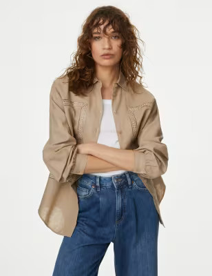 Linen Rich Collared Lace Insert Shirt | Marks and Spencer US