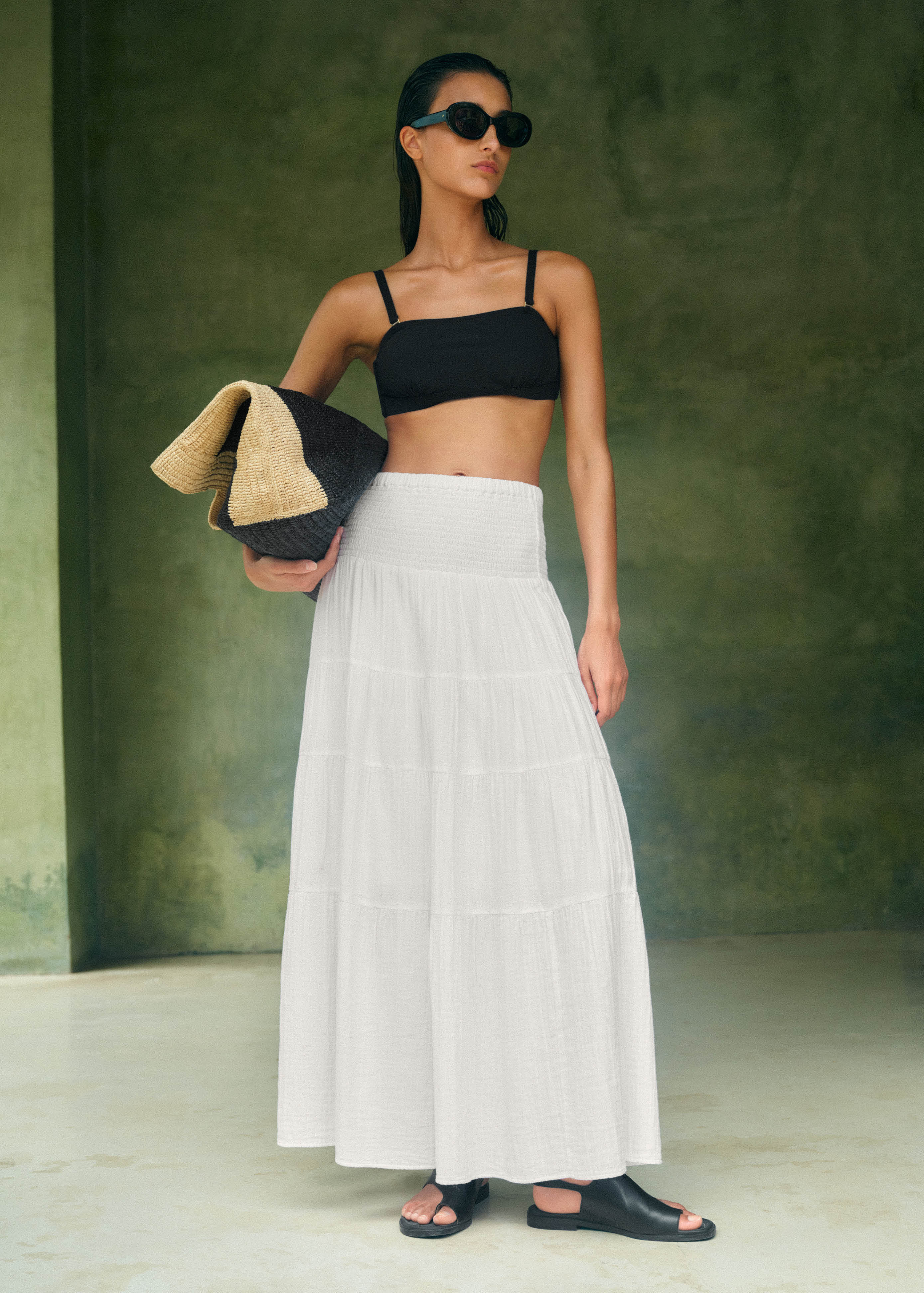 Women's White Cheesecloth Tiered Maxi Skirt | ME+EM | ME+EM US