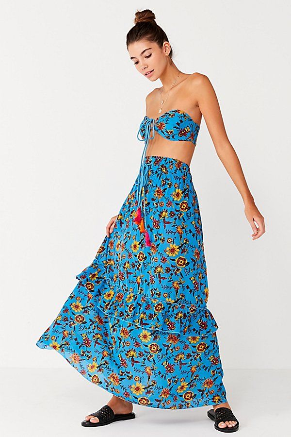 Out From Under Orla Ruffle Maxi Skirt - Blue S at Urban Outfitters | Urban Outfitters (US and RoW)