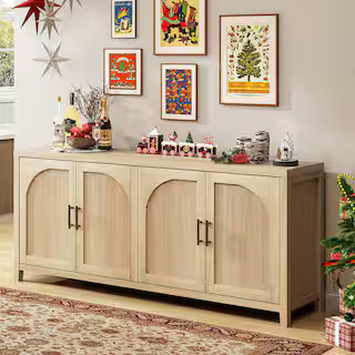 70 in. Modern Coastal Oak TV Stand Entertainment Center Fits TVs Up to 75 in. with 4-Arched Reede... | The Home Depot