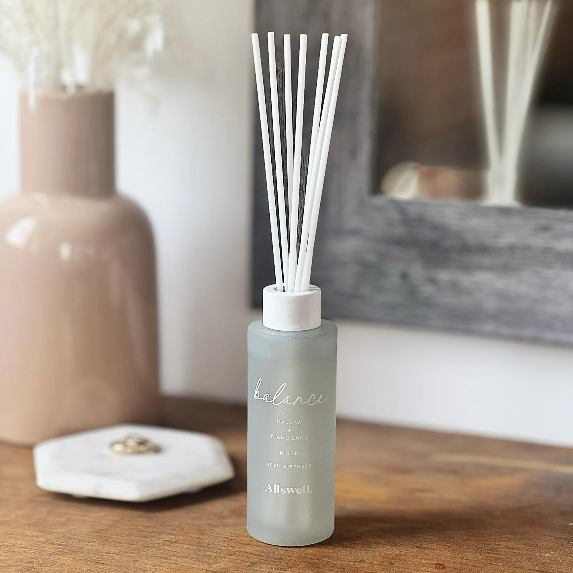 Allswell Balance (Balsam + Mahogany + Musk) Scented Reed Diffuser 3 Fl oz (90mL) 8 Synthetic Reed... | Walmart (US)